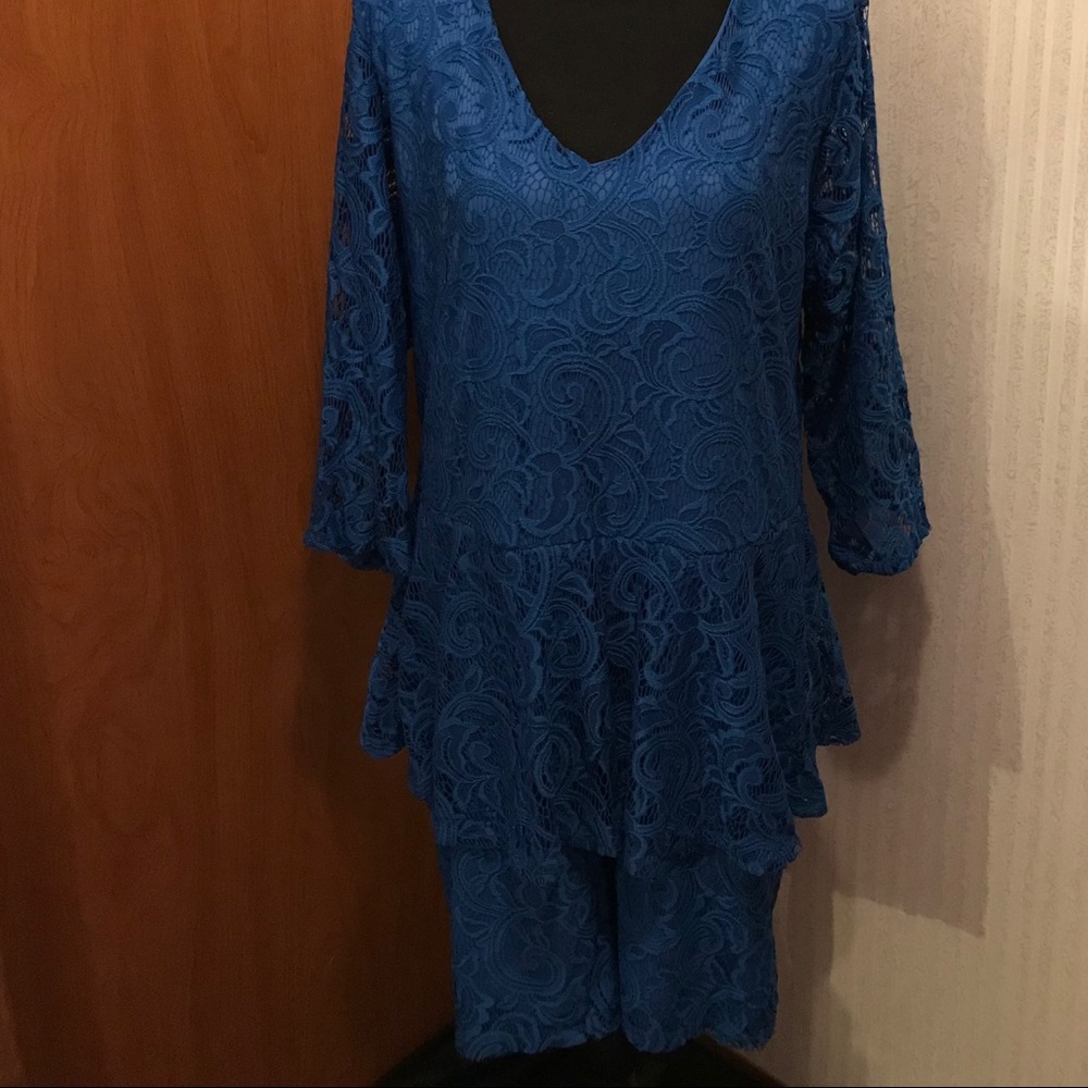 Ashley Stewart Royal Blue Lace Romper